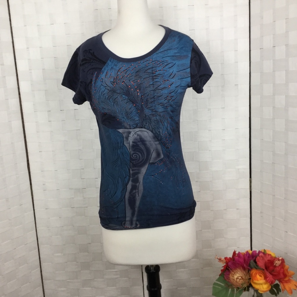 True Rock blue graphic tee, cap‎ sleeves, Size S